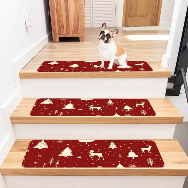 1pc Border Christmas Stair Step Mats Indoor Duplex Stair Foot Mats Entrance Door Steps Slip Stair Mats
