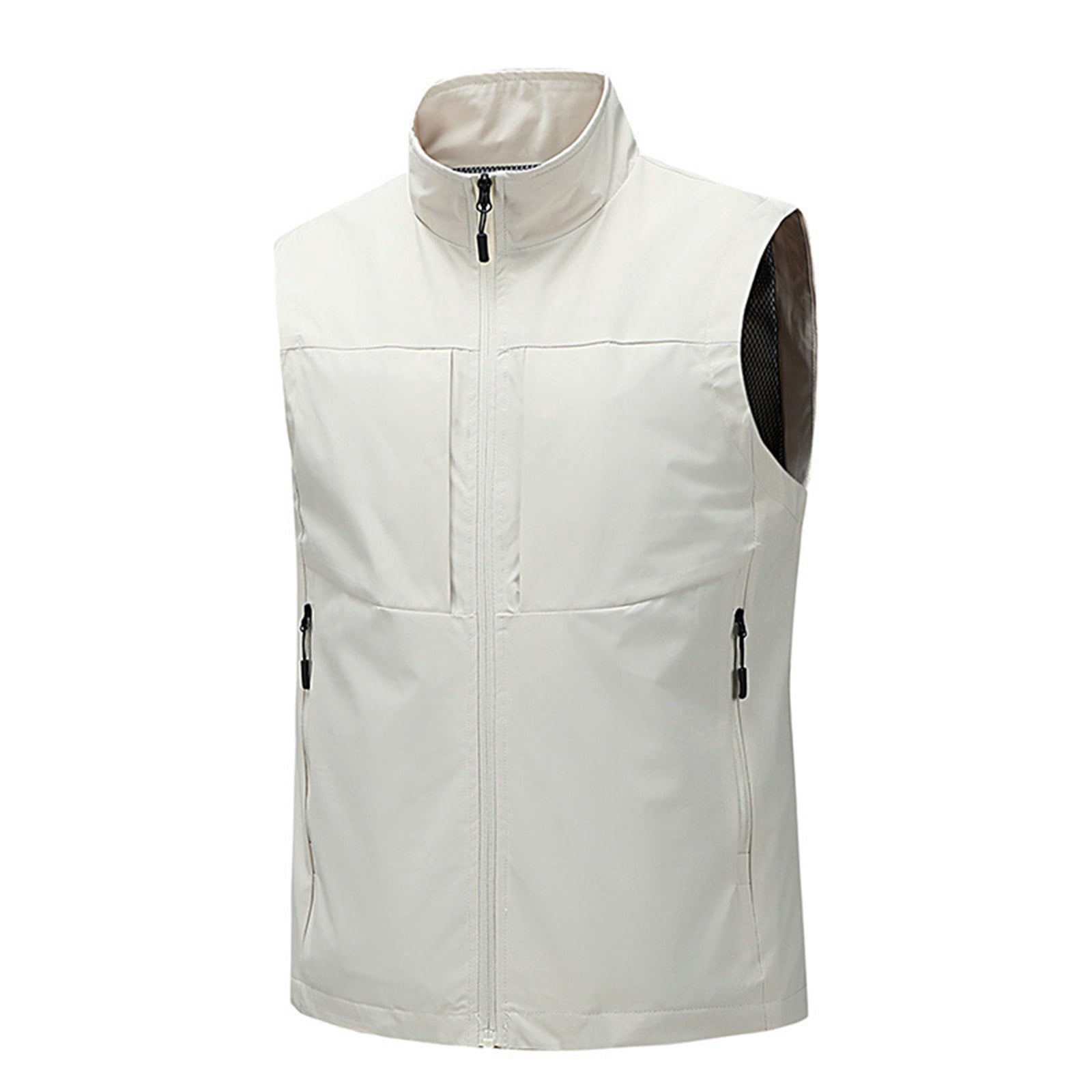 Men's Windproof Lightweight Golf Vest Softshell Sleeveless Jacket with Pockets for Running Hiking Sports Spring Fall,White,L