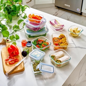 GLASSLOCK 24-Piece Glass Food Storage Set - Airtight, Microwave Safe, 8 Sizes, Nestable