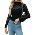 thumbnail image 2 of CAILDANL Womens Mesh Sheer Long Sleeve Top Mock Turtle Neck See Though Shirts Ruched Sexy Casual Going Out Blouses, 2 of 2