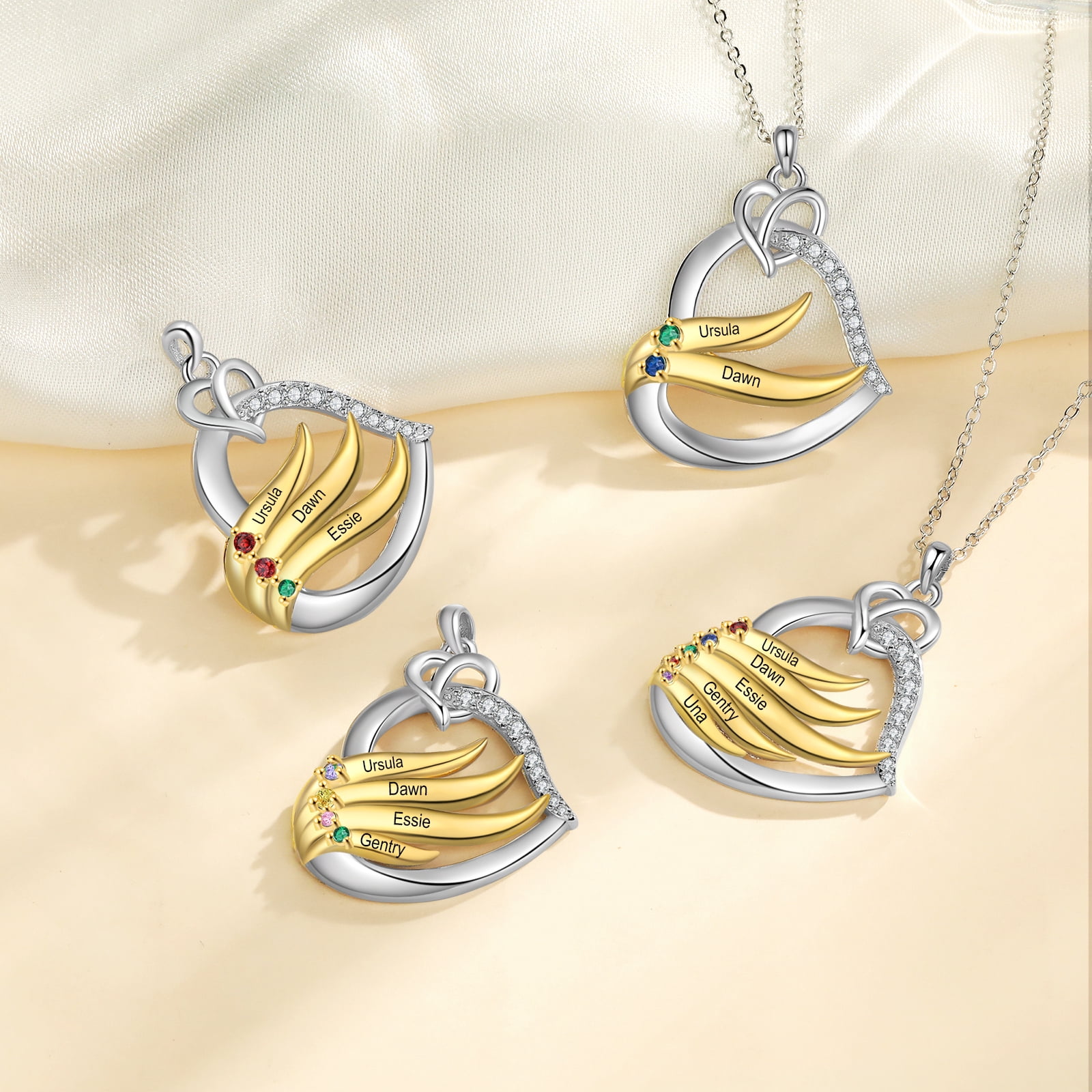 Mementos Personalized Brass Family Necklace for Women(Mom) with 5 Birthstone Name-Rhodium Plated