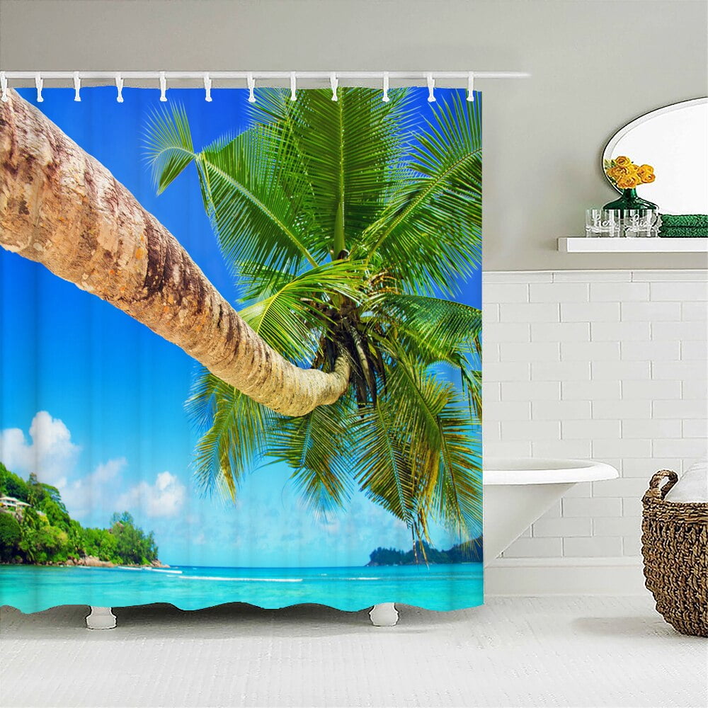 Sunlight Ocean Beach Fabric Shower Curtain Bathroom Curtains Sunset