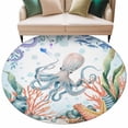 thumbnail image 6 of Octopus Coastal Round Rug 7ft Washable Circle Rugs Non Slip Summer Nautical Starfish Coral Ocean Large Area Rug Indoor Floor Carpet for Bedroom Kitchen Living Room Home Office Dining Room Nursery, 6 of 8