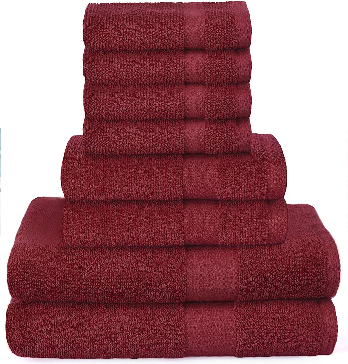 GLAMBURG Ultra Soft 8-Piece Towel Set - 100% Pure Ringspun Cotton, Contains 2 Oversized Bath Towels 27x54, 2 Hand Towels 16x28, 4 Wash Cloths 13x13 - Ideal for Everyday use, Hotel & Spa - Burgundy