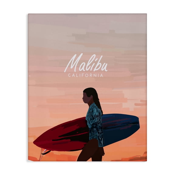 Stupell Industries Malibu Surfer Girl Sports Painting Wrapped Canvas Art Print Wall Art, 16 x 20