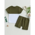 thumbnail image 4 of ALASELEGANTES Toddler Baby Boy Summer Short Clothes Outfits,0-24 Months 2T 3T Short Sleeve Contrast Color Tops and Solid Color Drawstring Shorts 2 Pieces Set, 4 of 9