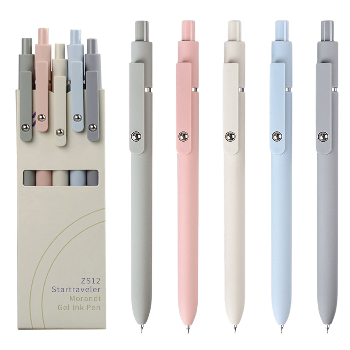 Morandi Gel Pens, 0.5mm Fine Point, Smooth Writing, High-End Retractable Pens for Journaling & Notes, Perfect Women's Office School Gift Set (5 Pieces)
