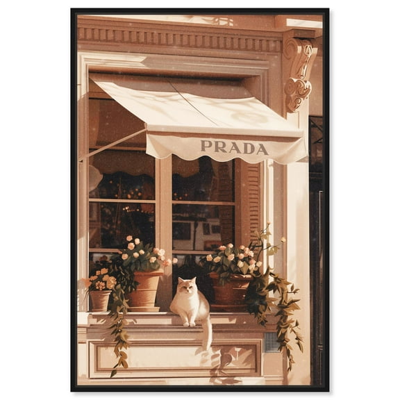 Cat at the Store Window Canvas Fashion Designer Wall Art by Art Remedy, Black Frame, 10" x 15"