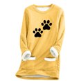 thumbnail image 3 of Feancey Women's Fleece Lined Tops Winter Warm Sherpa Lined Crewneck Pullover Cute Cat Paw Print Loungewear Long Sleeve Thermal Tunic Tops with Pockets Yellow 3XL, 3 of 4