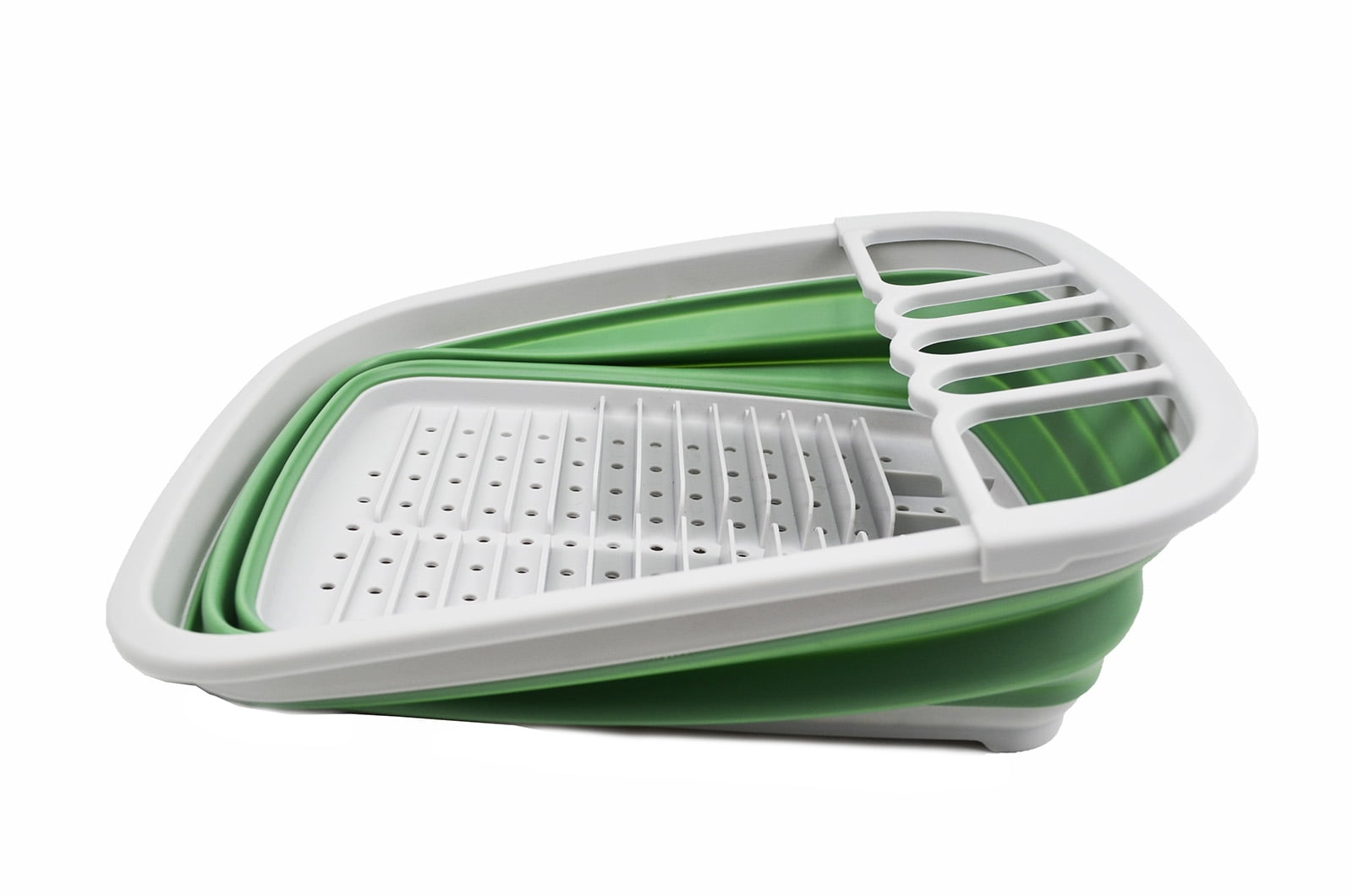 SAMMART 8L (2.11Gallons) Collapsible Plastic Dish Drainer - Foldable Drying Rack - Portable Dinnerware Organizer - Space Saving (Grey/Dark Sea Green