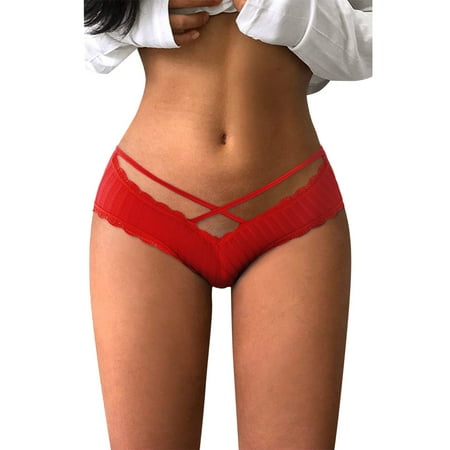 

Zuwimk Cotton Thongs For Women Women Assorted Lace Underwear Cute Bow-Tie Lingerie Thongs Red One Size