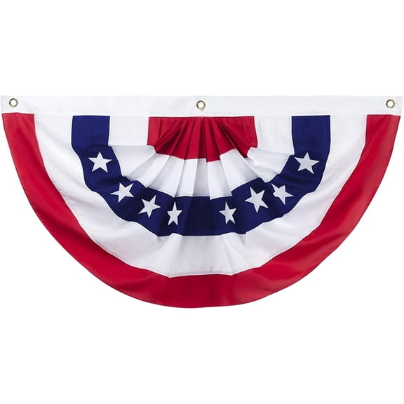 AUQ 35.4" X 17.7" American Pleated Fan Flag for Outside,Patriotic Half Fan Bunting Flag,4Th of July Decorations Flags Usa Independence Day Garden Yard Decor