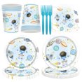 thumbnail image 2 of Vajilla de fiesta espacial exterior azul para niño, Baby Shower, tema de galaxia, astronauta espacial, fiesta de cumpleaños para niños, cubiertos de decoración desechables, 2 of 5