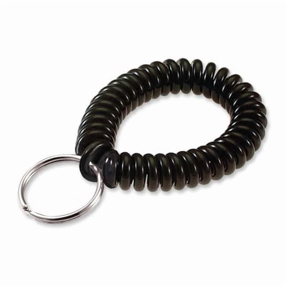 Key Chain, Black, Polyurethane, Steel, Wrist Coil, Nickel Plated 5 PK 4102005