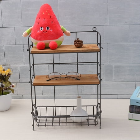 8 Inch Corner Shelf 3Tier Solid Wooden Iron Shelf Corner Book Rack Plant Stand Storage Organizer Bathroom Kitchen Shelf 11.8*4.7*15.4 Inch ()