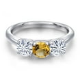 thumbnail image 3 of Gem Stone King 925 Sterling Silver Yellow Citrine and White Moissanite Engagement Ring for Women | 1.45 Cttw | Round 5MM | Gemstone November Birthstone | Size 8, 3 of 7
