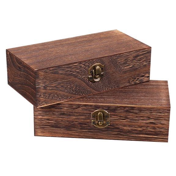 Hemobllo 2Pcs Vintage Wooden Storage Boxes with Lid Rustic Dark Brown Solid Wood Keepsake Chest for Living Room