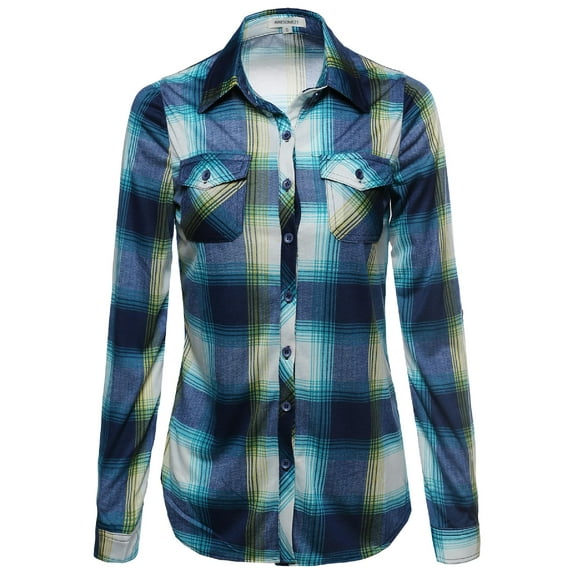 FashionOutfit Women's Lightweight Collar Plaid Button Down Shirt