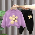 thumbnail image 2 of Odeerbi Kids Boys Girls Winter Warm Fleece Sweatsuits Two Piece Outfits Set Cartoon Printed Sweatshirt Jogger Pants Tracksuit Set Children Loose Pullover Sweater Casual Hoodie Purple, 2 of 4