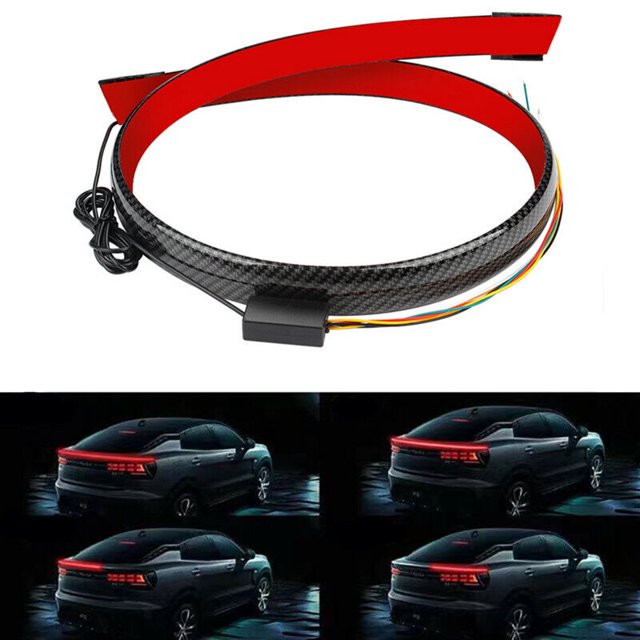 Car Tail Streamer Lamp Carbon Fiber LED Light Rear Wing Spoiler Lip Brake Trunk