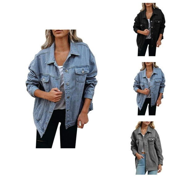 Womens Jackets Fall Jacket Women's Solid Color Fashion Denim Jacket With Collar Long Sleeve
