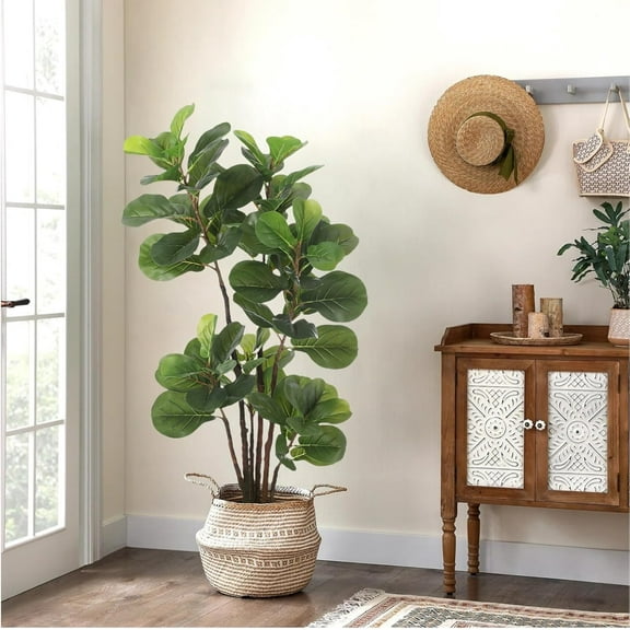Faux Fiddle Leaf Fig Tree,4 Ft Artificial Ficus Lyrata Plant with 72 Fiddle Leaves, Fake Floor Plant in Pot for Indoor Outdoor Living Room House Office Bedroom Decor