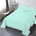 thumbnail image 2 of D.N.G. BEDDINGS 4 Piece Pom Pom Sheet Set 21 Inch Deep Pocket, White Pom-Pom Fringe Solid Pattern, 800 Thread Count 100% Egyptian Cotton (Solid Aqua Blue Color, Olympic Queen Size), 2 of 8