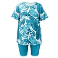 thumbnail image 3 of CHUMUD Plus Size Two Piece Sets for Women Summer Outfits Tropical Print Short Sleeve Crew Neck Tees BoyShorts Bike Shorts Casual Set Lounge Loose, 3 of 5