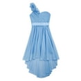 thumbnail image 3 of Manyakai Girls One Shoulder Chiffon Wedding Bridesmaid High Low Dress Pageant Prom Ball Gown Light Blue 6, 3 of 7