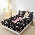 thumbnail image 4 of jejeloiu Monogrammed I Queen Sheet Sets,Cute Bow Bowtie Dinosaur Flat Sheet,Pink Black Queen Fitted Sheet,Microfiber Room Decorative,4 Pieces, 4 of 7