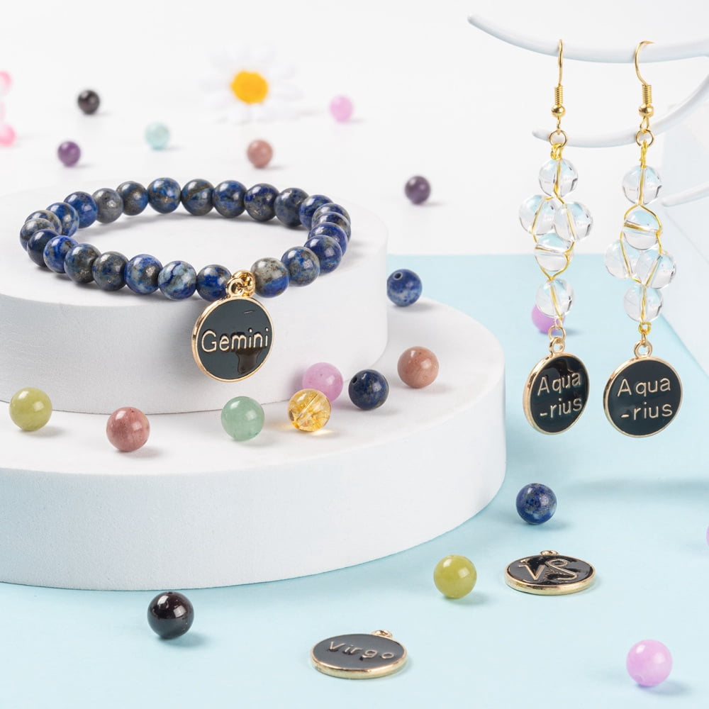 1box Birthstone Bracelets Jewelry Making Kits Including 304 Stainless Steel Tube Bails and Constellation Alloy Enamel Pendants Mixed color 348pcs/box
