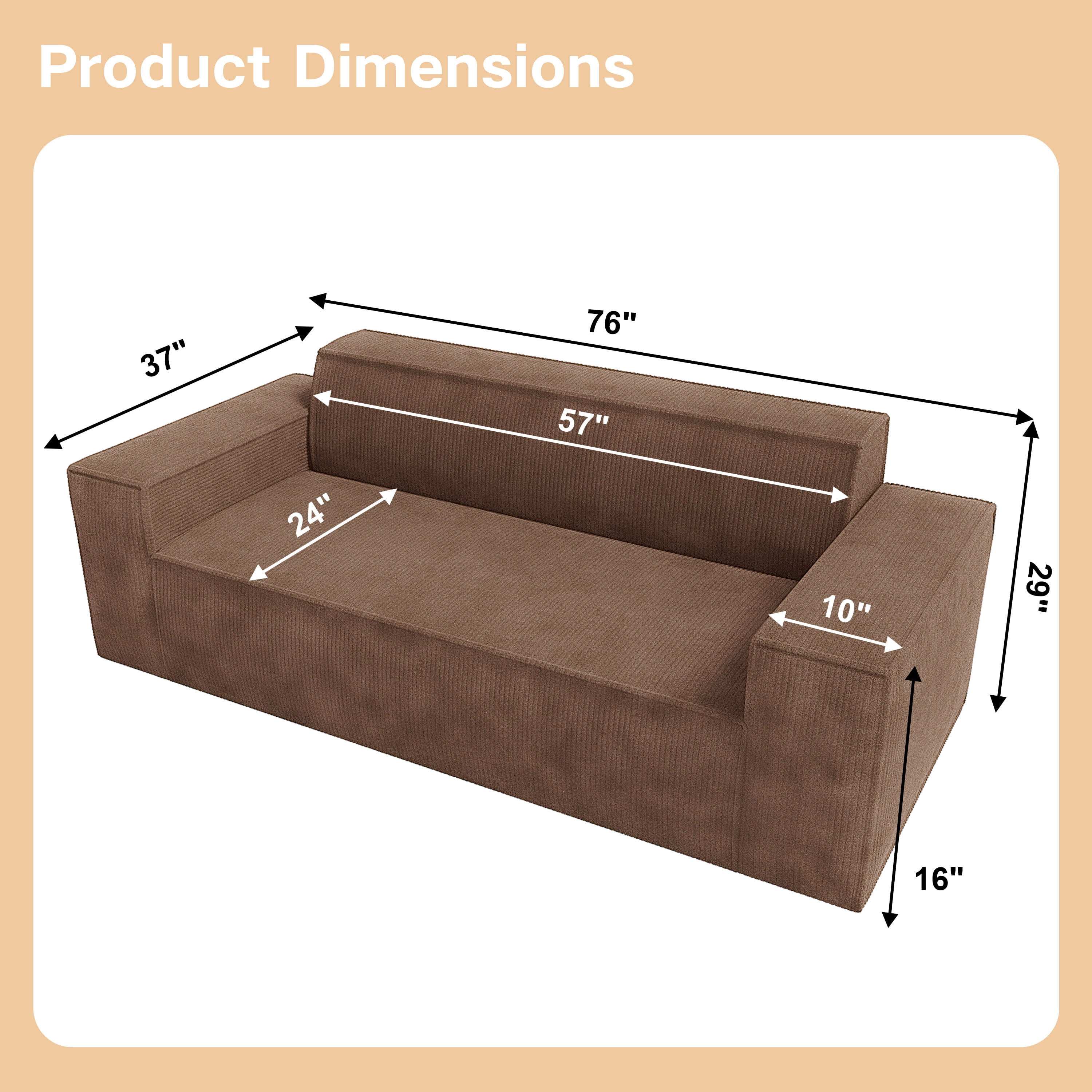 Traumliebe Sofa-in-a-Box Memory Foam 3-Seater Adult Deep with Corduroy Fabric Couch for Living Room,Brown