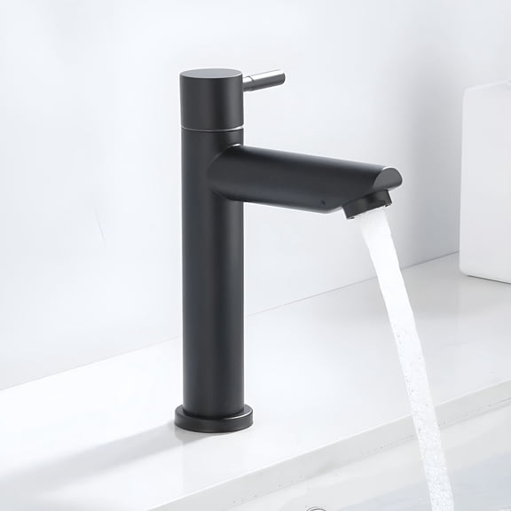 HIBIBUD Matte Black Bathroom Sink Faucet 7 in. Single Handle Bathroom Faucet Black Single Hole Deck Mounted