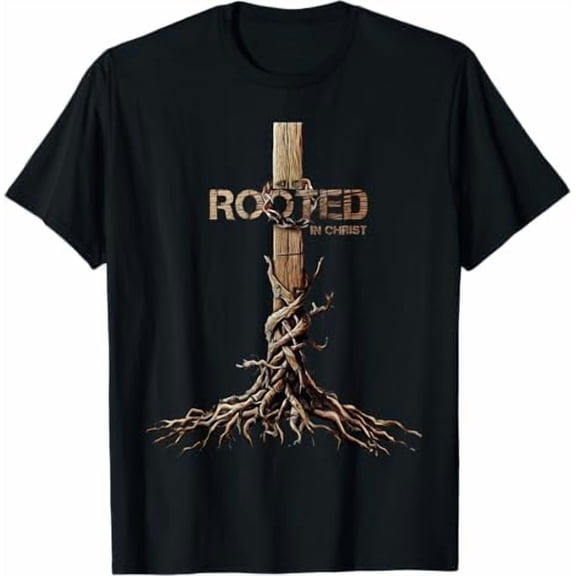 Greenink Rooted in Christ Shirt, Jesus Shirts, Christian Cross T-Shirt