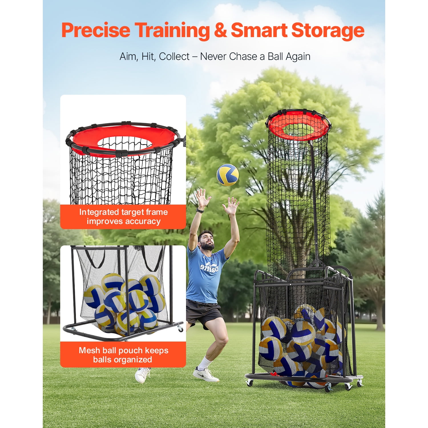 KFFKFF Adjustable Volleyball Training Equipment with Portable Net, Cart, Wheels, and Carrying Bag for Indoor and Outdoor Practice, Ideal for Serving, Spiking, and Setting