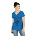 thumbnail image 3 of Blessed, Hand drawn, Heart & Cross, Christian Art on a Ladies V-Neck Shirt., 3 of 3