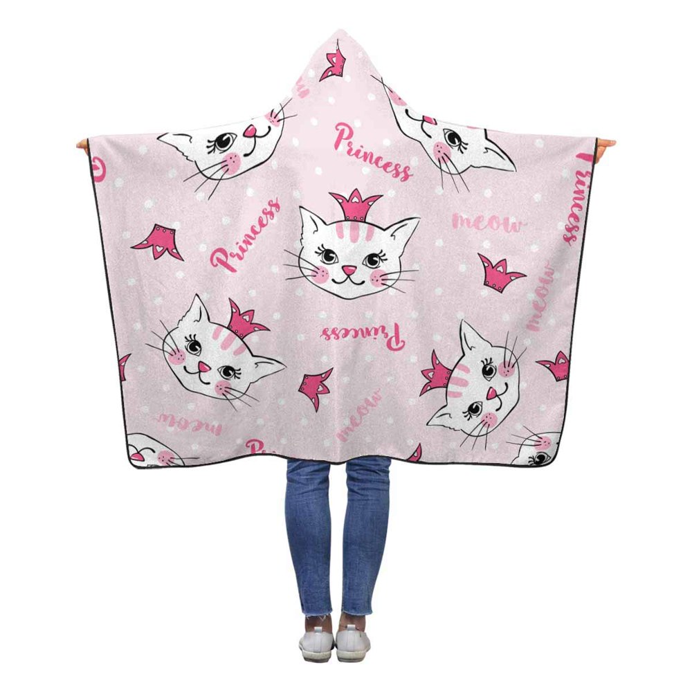 ASHLEIGH Pink Cat Hooded Blanket 50x60 inches Kids Girls Boys Toddler