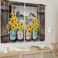 thumbnail image 3 of Sunflower Vintage Farmhouse Kitchen Curtains Country Barn Door Small Short Cafe Window Curtains Wooden Butterfly Rod Pocket Bathroom Drapes Treatment Tier Curtains 2 Panels (27.5x36 Inch), 3 of 6