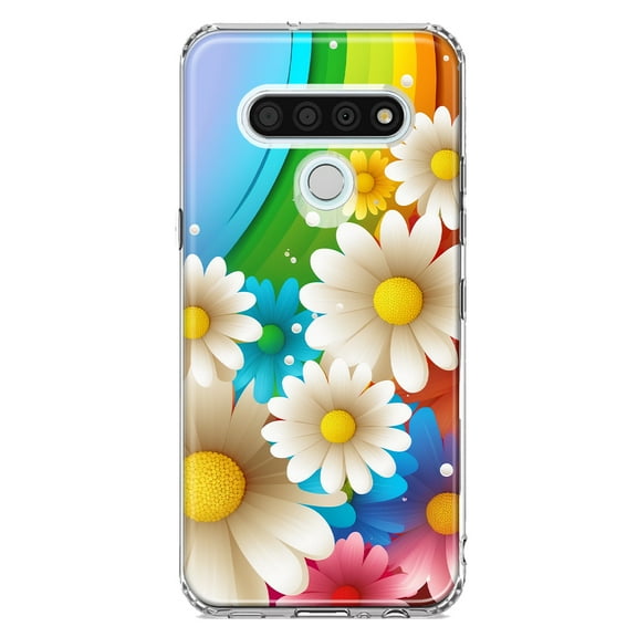 MUNDAZE LG Stylo 6 Colorful Rainbow Daisies Blue Pink White Green Double Layer Phone Case Cover