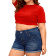 thumbnail image 3 of QERINTE Plus Size Blue Shorts for Women Stretchy High Waisted Denim Embroidery 14 to 22, 3 of 6