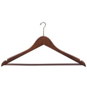 Wood Security Suit Hanger w/ Solid Wood Bar & Chrome Mini Hook, Box of 50 Space Saving 17 Inch Flat Wooden Hangers w/ Walnut Finish & Notches for Shirt Dress or Pants by International Hanger