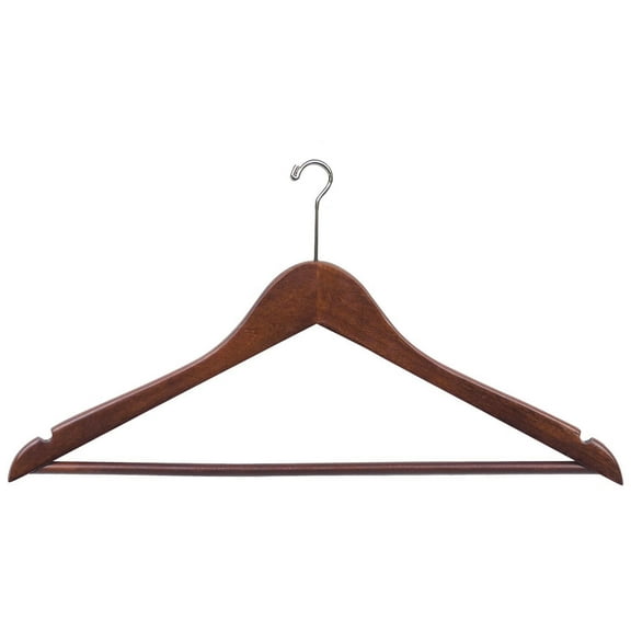 Wooden Suit Hanger with Anti-Theft Mini-Hook, Walnut Finish with Chrome Hardware, Box of 100