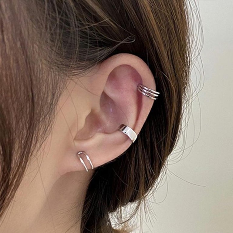 3Pcs/Set 925 Sterling Silver Korean Design Zircon Geometric Earrings Female  Double Twist Without Pierced War Clip Ear Cuff