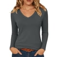 thumbnail image 2 of NominalSnug Long Sleeve Shirts for Women V Neck T Shirts Stretchy Plain Basic Tee Loose Fit Soft Fall Tops, 2 of 8