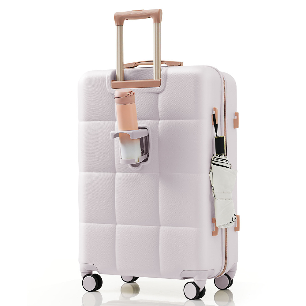 DECMAY 3-Piece ABS Luggage Set with Spinner Wheels and Cup Holder, Airline Carry-On Approved
