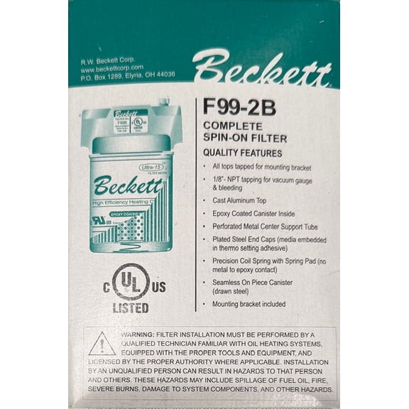 Beckett Biofuel Oil Filter F99-2B High-Efficiency, Epoxy-Coated with Mounting Bracket