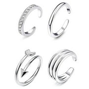 Teblacker 4Pcs Adjustable Toe Rings for Women Girls Summer Beach Open Toe Band Ring Set Foot Jewelry(Silver)