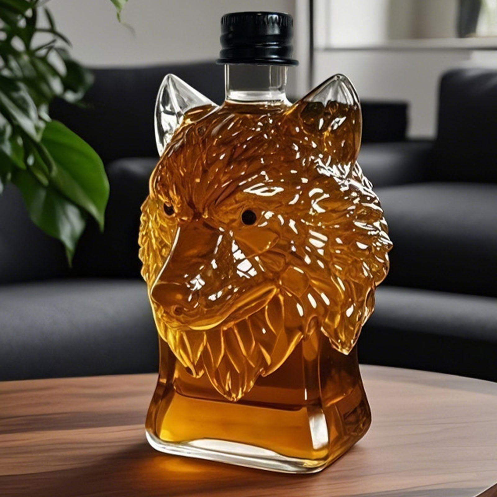 DUOAZJL Statue D'art - Bouteille De Whisky Amusante De 350 ML En Forme De Tête De Loup, Carafe À Whisky En Verre 2025, Objets De Collection