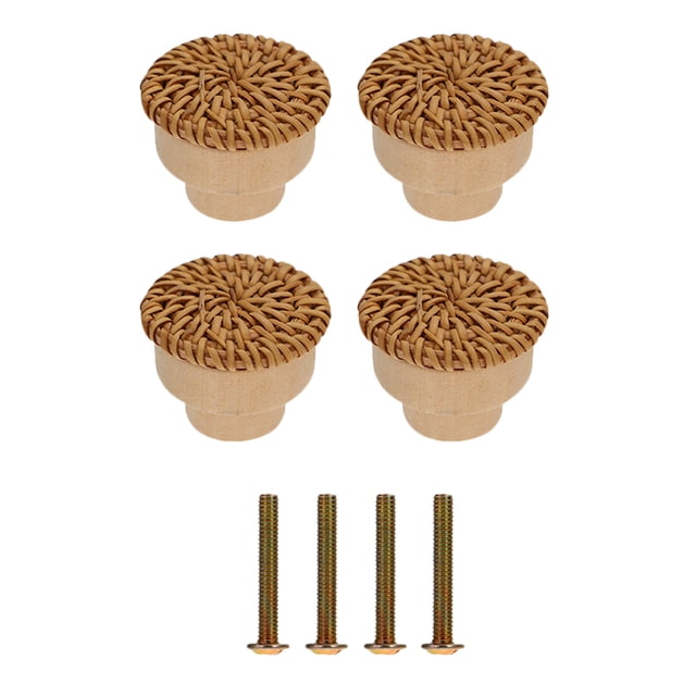 MasteelfCA 4pcs Bohemian Style Furniture Knobs Wooden Dresser Knobs Rattan Cabinet Knobs