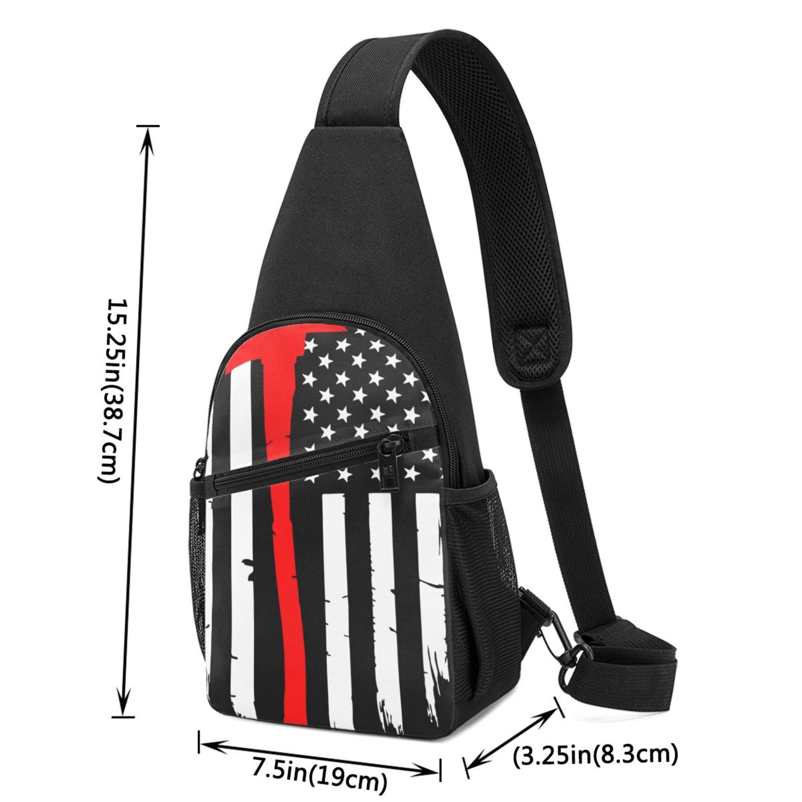 Xecao's Firefighters USA Flag Print Sling Bag: A Versatile Chest, Shoulder, and Crossbody Backpack for Casual Days Out, Perfect for Both Men and Women